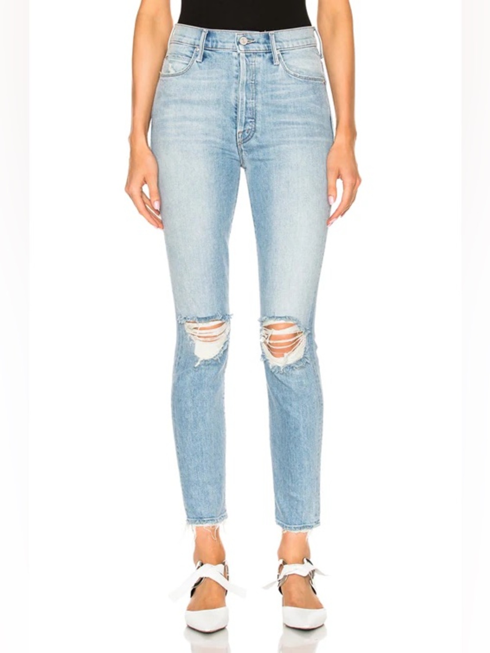 MOTHER Light Blue Skinny Distressed Knee Jeans